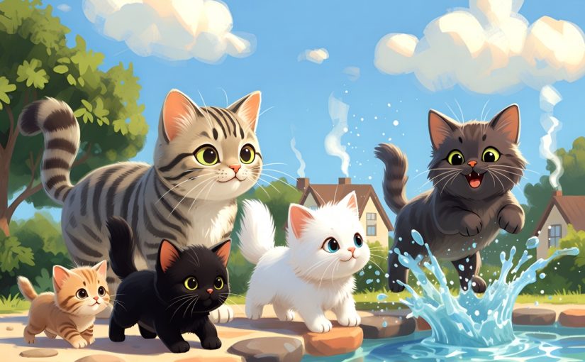 Kocia rodzinka i basen, który był za mokry