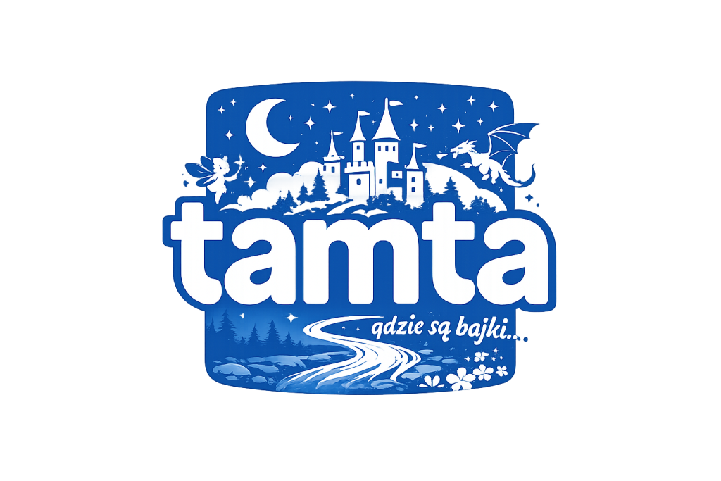 Logo przedstawia magiczny zamek pod rozgwieżdżonym niebem, otoczony przez lasy, wróżki, smoka i księżyc, idealnie wpisując się w klimat bajek na dobranoc. Nazwa tamta i hasło gdzie są bajki sugerują