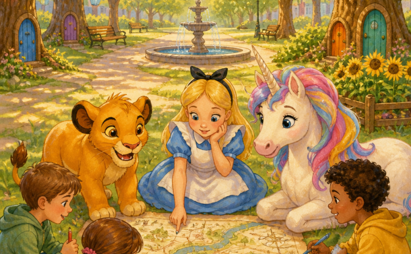 Simba, Alicja i Jednorożel na Ścieżce Zgubionych Pytań
